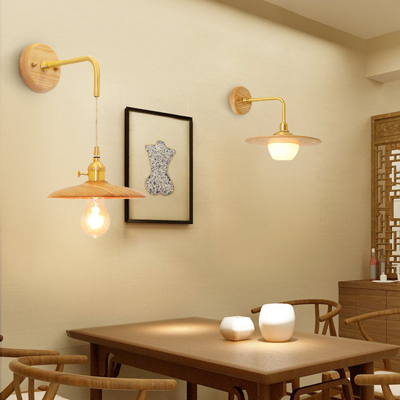 Wooden wall light with pendant-style shade